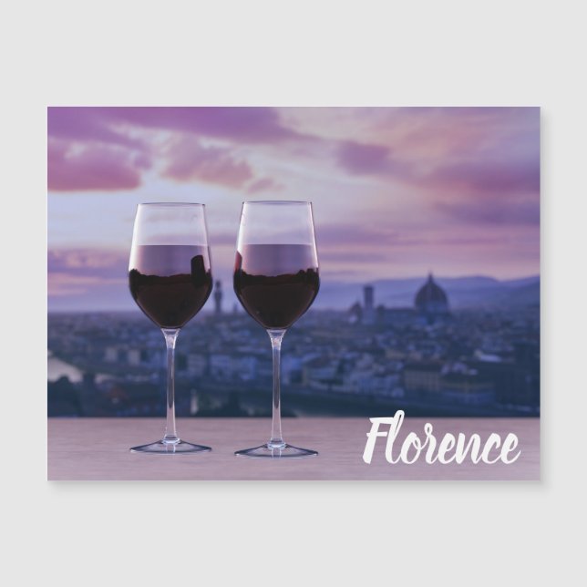 Two glasses of red wine on Florence skyline (Front)