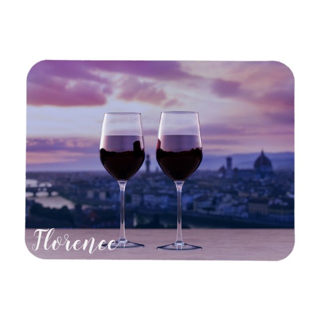 Two glasses of red wine on Florence skyline Magnet (Horizontal)
