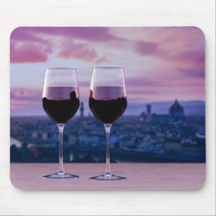 Two glasses of red wine on Florence skyline Mouse Pad
