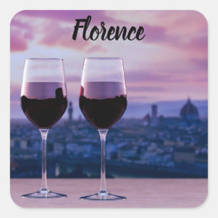 Two glasses of red wine on Florence skyline Square Sticker