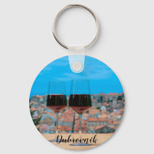 Two glasses of red wine with view of Dubrovnik Coa Key Ring