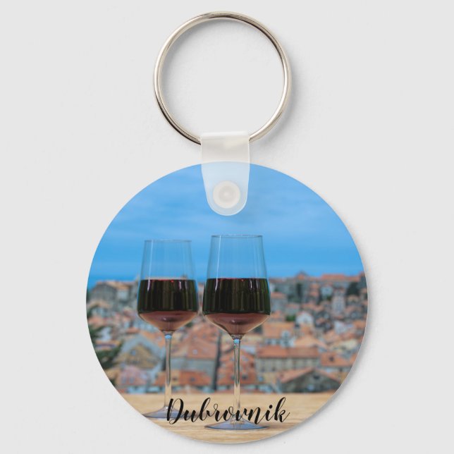 Two glasses of red wine with view of Dubrovnik Coa Key Ring (Front)