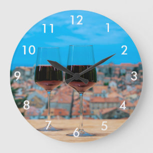 Two glasses of red wine with view of Dubrovnik Large Clock
