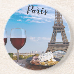 Two glasses of wine in cafe in Paris Coaster