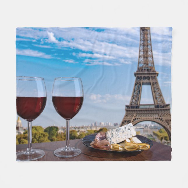 Two glasses of wine in cafe in Paris Fleece Blanket (Front (Horizontal))