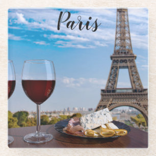 Two glasses of wine in cafe in Paris Glass Coaster