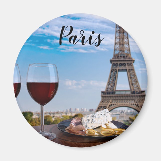 Two glasses of wine in cafe in Paris Magnet (Front)