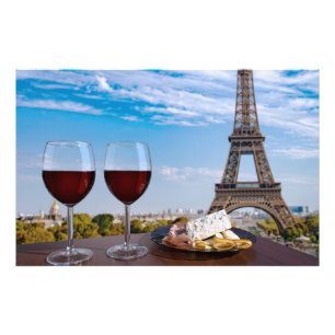 Two glasses of wine in cafe in Paris Photo Print