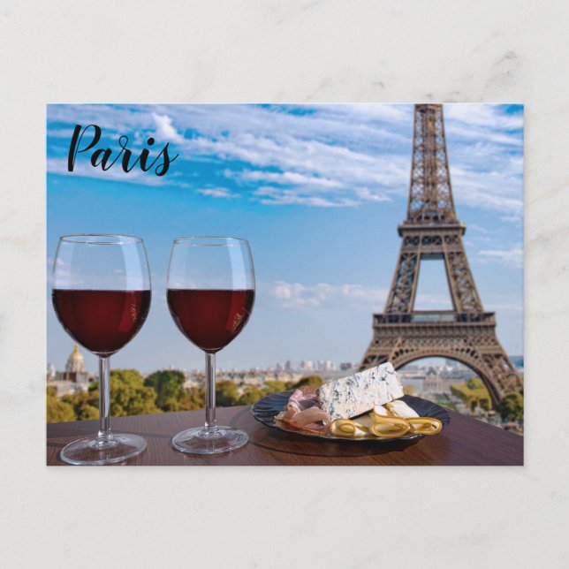 Two glasses of wine in cafe in Paris Postcard (Front)