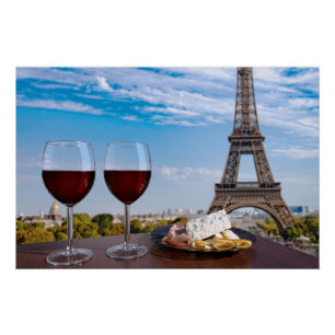 Two glasses of wine in cafe in Paris  Poster