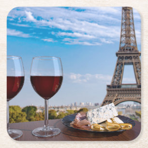 Two glasses of wine in cafe in Paris Square Paper Coaster