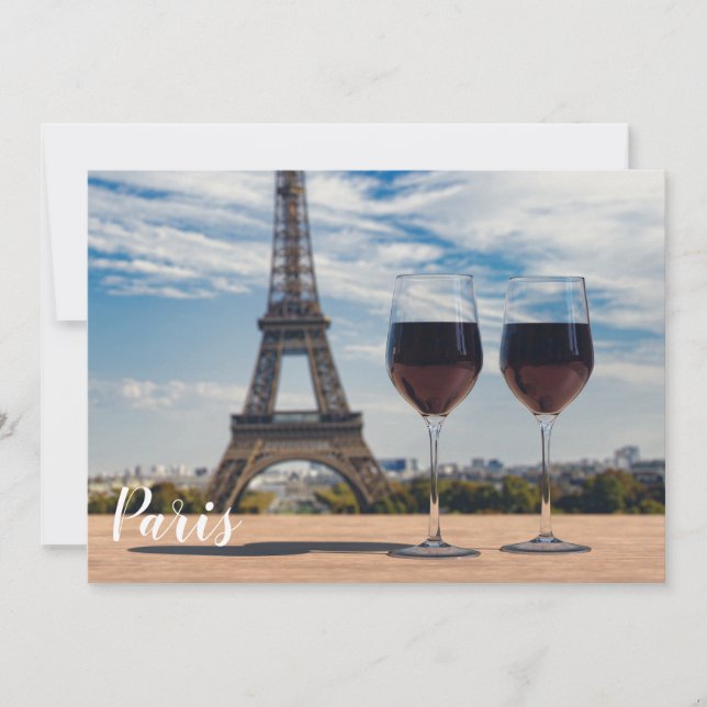 Two glasses of wine with Eiffel tower (Front)
