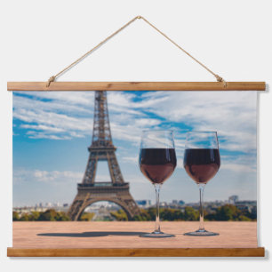Two glasses of wine with Eiffel tower Hanging Tapestry