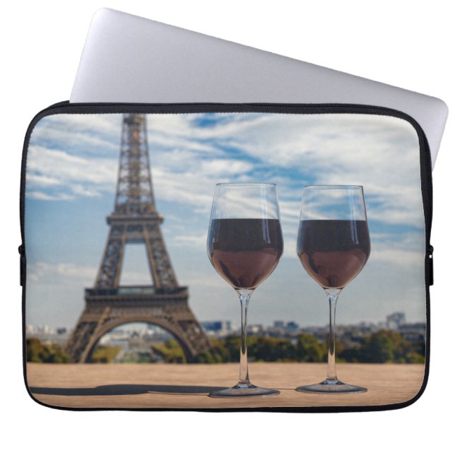 Two glasses of wine with Eiffel tower Laptop Sleeve (Front)
