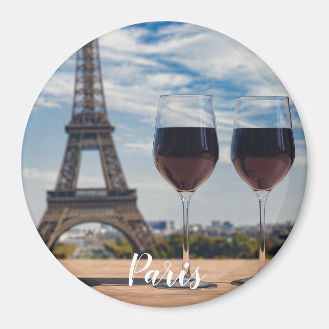 Two glasses of wine with Eiffel tower Magnet (Front)