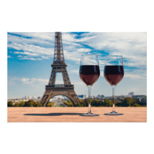 Two glasses of wine with Eiffel tower Photo Print