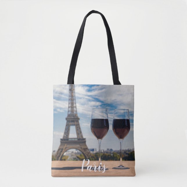 Two glasses of wine with Eiffel tower Tote Bag (Front)