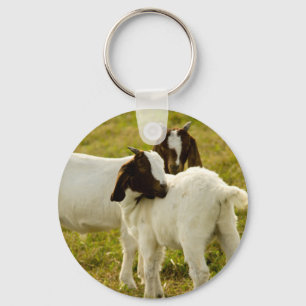 Two Goats in a Grassy Field Key Ring