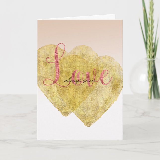 Two Gold Hearts Always Yours Love Card (Front)
