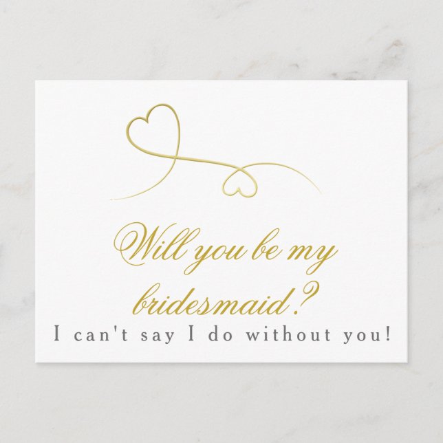 Two Gold Hearts | Be my Bridesmaid  Wedding Invitation Postcard (Front)