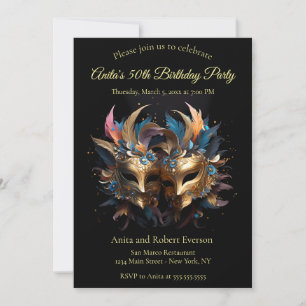Two Gold Venetian Masks Mardi Gras Carnival Invitation
