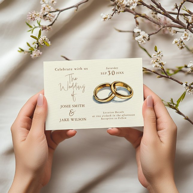 Two gold Wedding rings illustration wedding Invitation (Simple Wedding Invitation features a beautiful illustration of two gold wedding rings.)