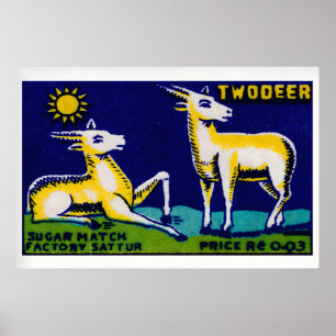 Two Golden Deer - Matchbox Print - Aesthetic Wall