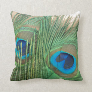 Two Golden Peacock Feathers Still Life Cushion