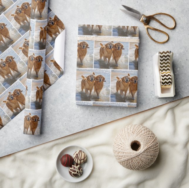 Two Golden Retrievers Carrying a Stick Wrapping Paper (Crafts)