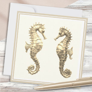 Two Golden Seahorses Elegant Sea Ocean Wildlife Card
