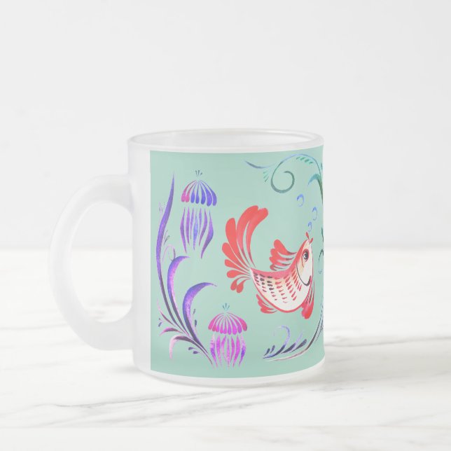 Two Goldfish Frosted Glass Coffee Mug (Left)