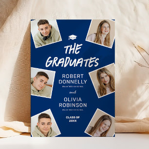 Two Graduates Photo Blue Joint Graduation Invitation