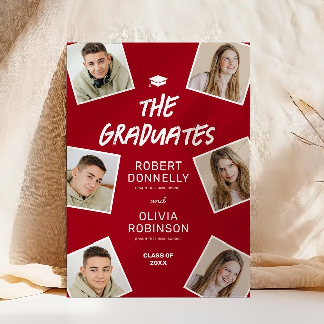 Two Graduates Photo Red Joint Graduation Invitation (Creator Uploaded)