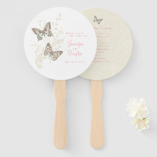 Two graphic inked butterflies wedding program fans