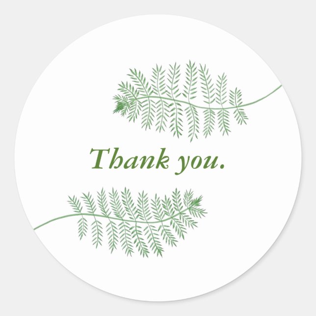 Two Green Ferns Greenery Thank you Stickers (Front)