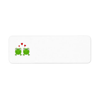 Two green frogs with red hearts.