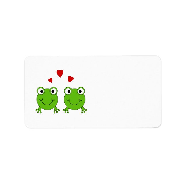 Two green frogs with red hearts. label (Front)