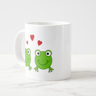 Two green frogs with red hearts. large coffee mug
