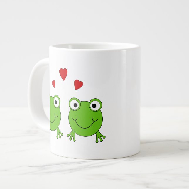 Two green frogs with red hearts. large coffee mug (Front Left)