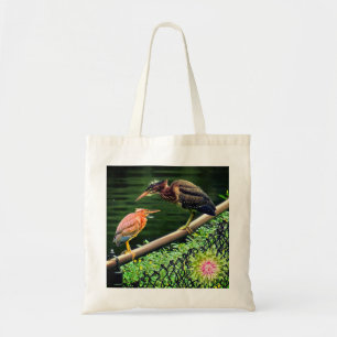 Two green herons tote bag