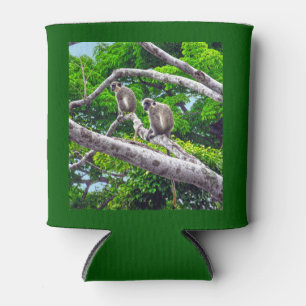 Two Green Monkeys Sitting In Tree Print Can Cooler