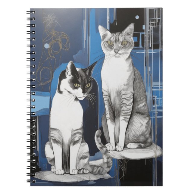Two Grey Cats on an Abstract Background Notebook (Front)
