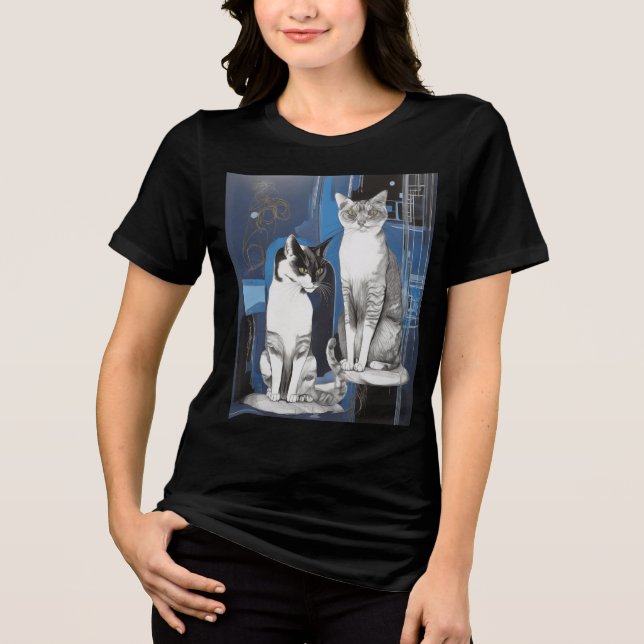 Two Grey Cats on an Abstract Background Tri-Blend Shirt (Front)