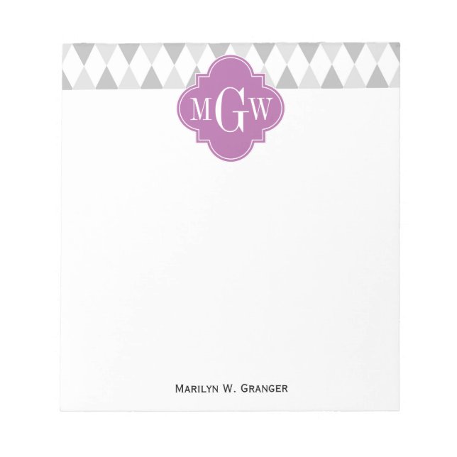 Two Grey Wht Harlequin Orchid 3 Initial Monogram Notepad (Front)