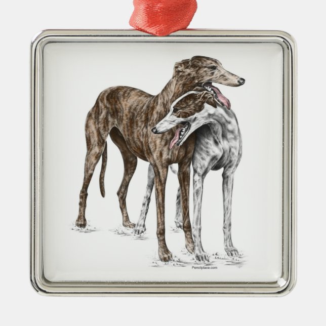 Two Greyhound Friends Dog Art Metal Tree Decoration (Front)
