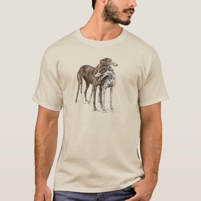 Two Greyhound Friends Dog Art T-Shirt (Front)