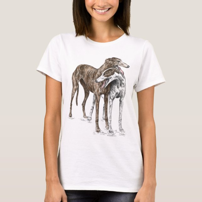 Two Greyhound Friends Dog Art T-Shirt (Front)