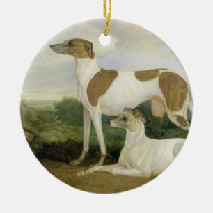 Two Greyhounds in a Landscape (oil on canvas) Ceramic Tree Decoration