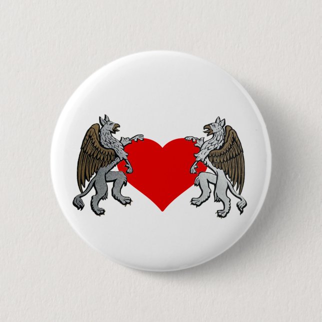 Two Griffins And A Heart 6 Cm Round Badge (Front)