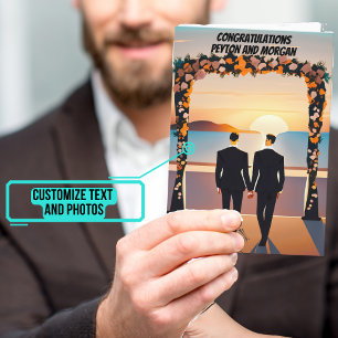 Two Groom Wedding Day at Sunset Congratulations Card